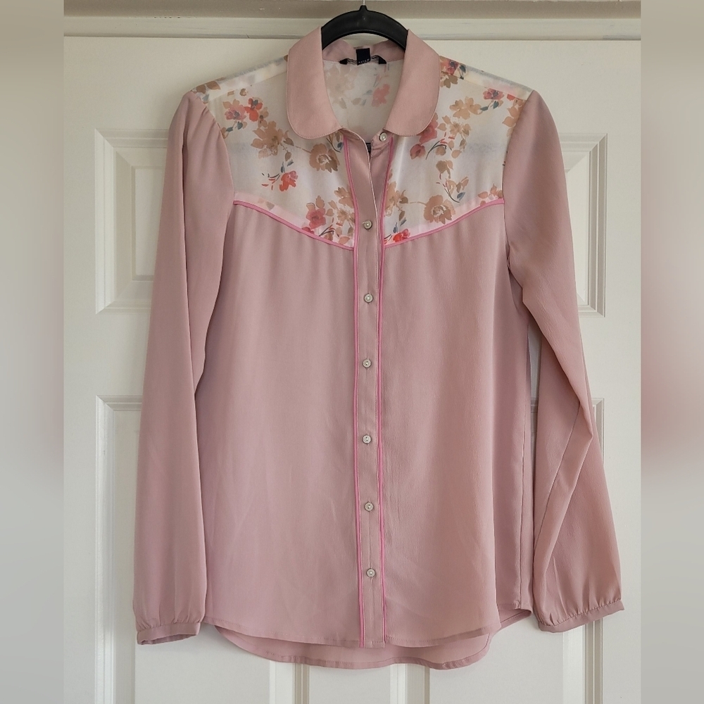 American Eagle Outfitters Blush Floral Western Retro Button Down Blouse - Size S